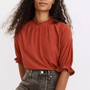 Madewell – Pindot Texture Ruffle Trim Top- medium